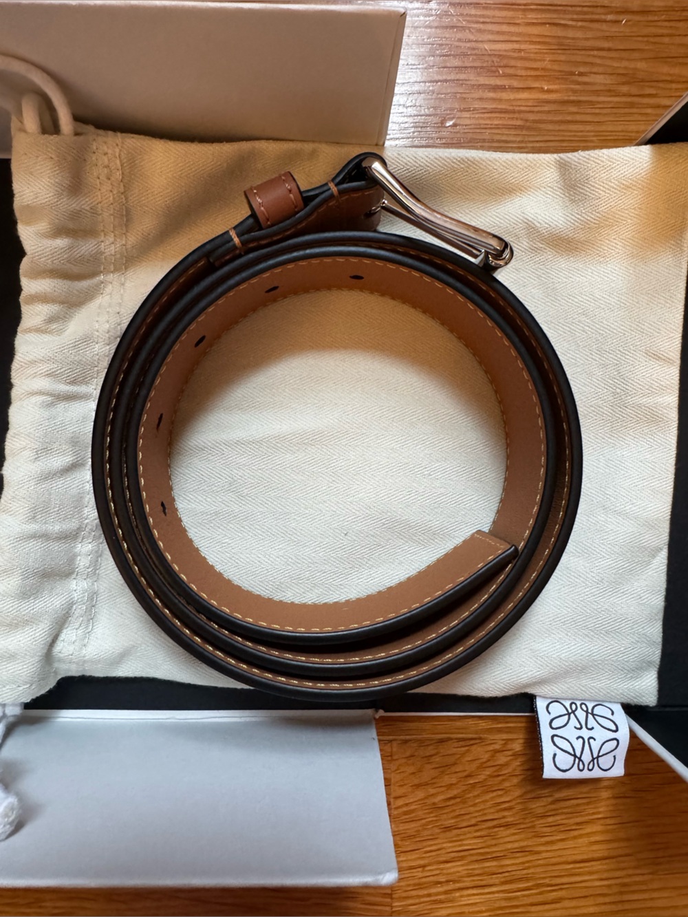 LOEWE Cognac Leather Belt size 80 Full Set